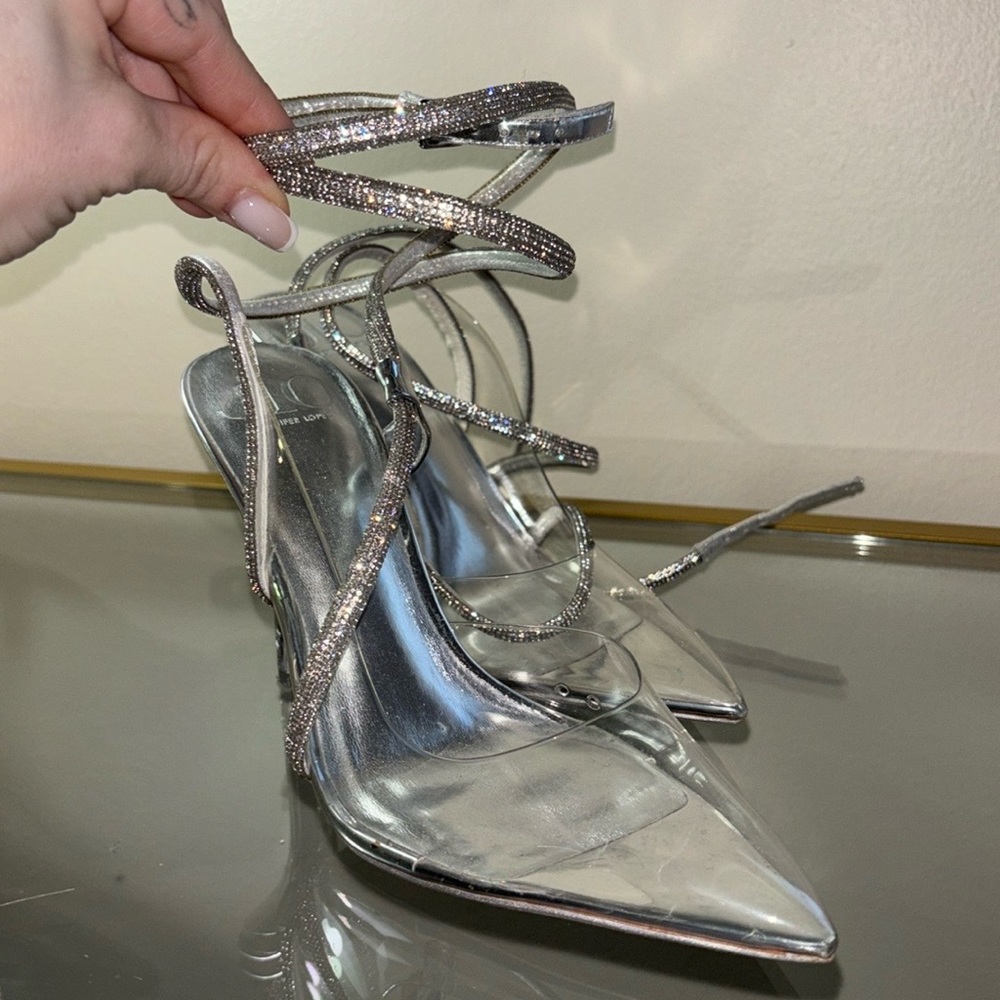 Clear& Silver Rhinestone Pointed Heels -Jlo Paz